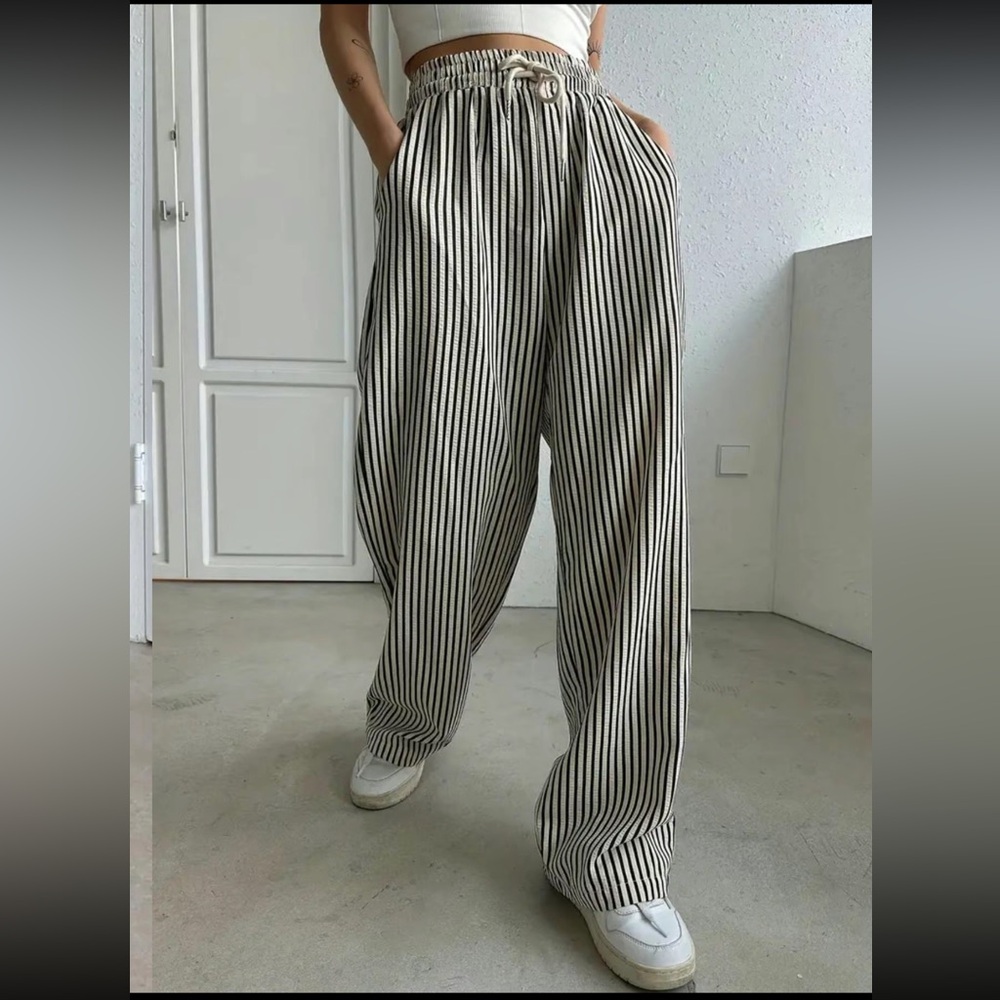 White and Black Striped Pants
